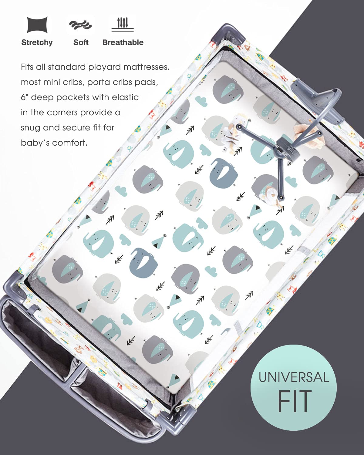 GRSSDER universal-fit mini crib sheets with elastic band for easy snug fits.