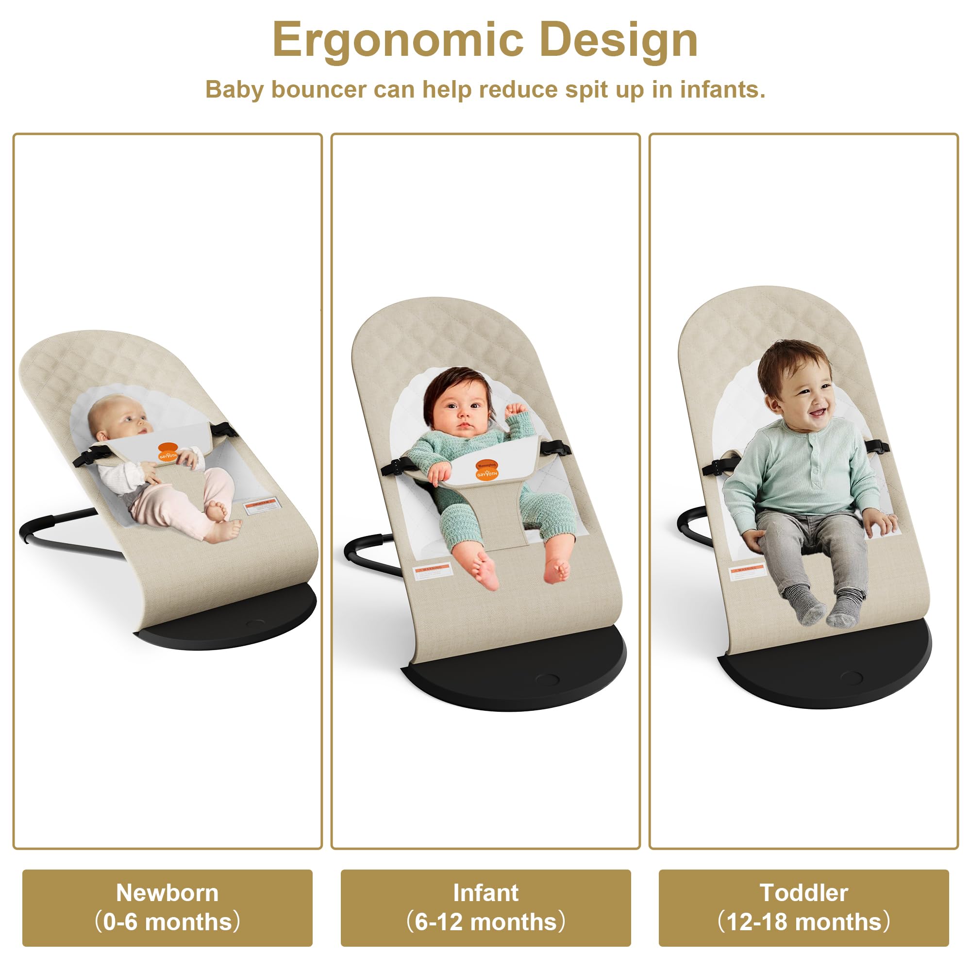 Gryvoth portable baby bouncer seat rock mode in gentle swaying for calming moments.