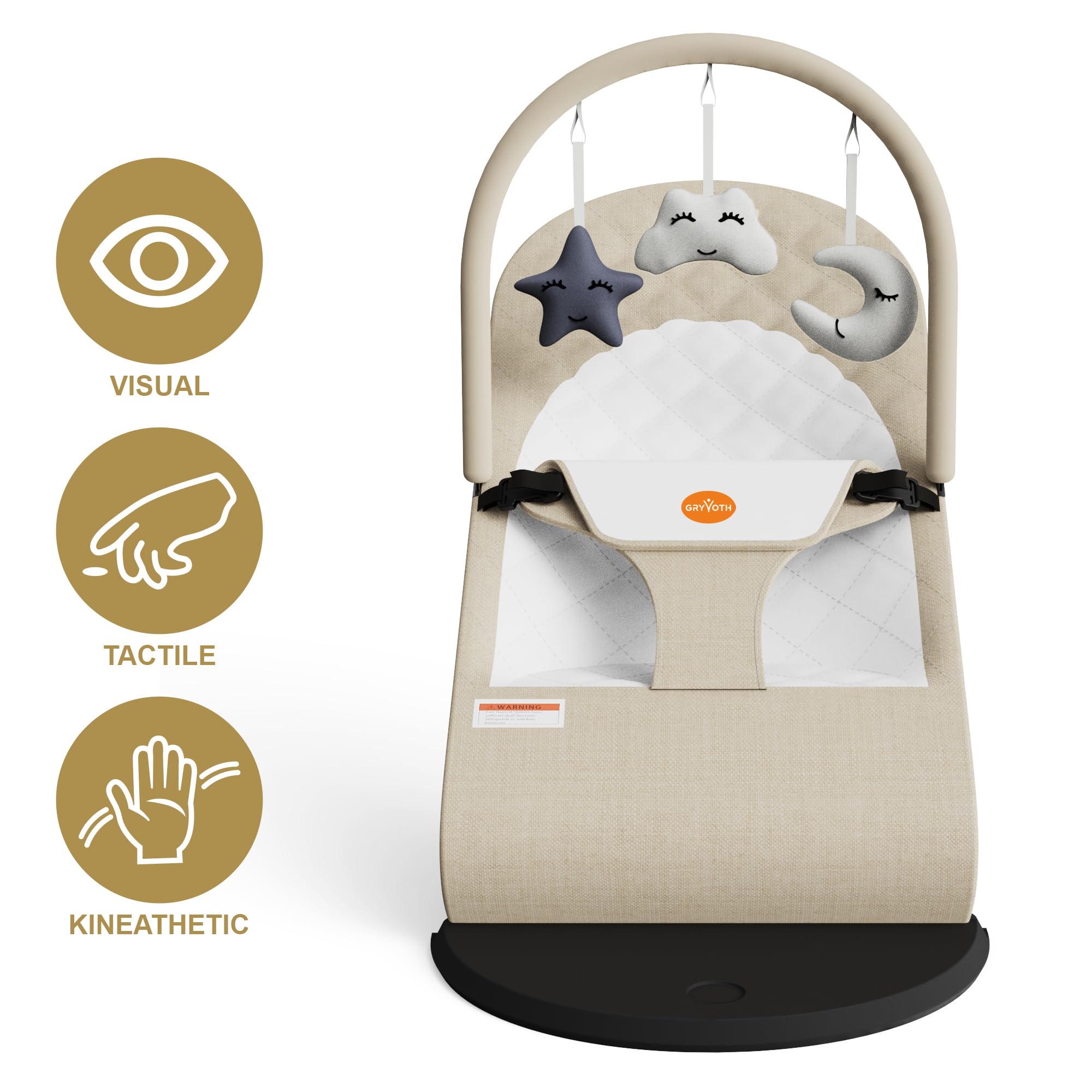 Gryvoth portable baby bouncer seat with three modes for swinging, bouncing, or stationary usage.