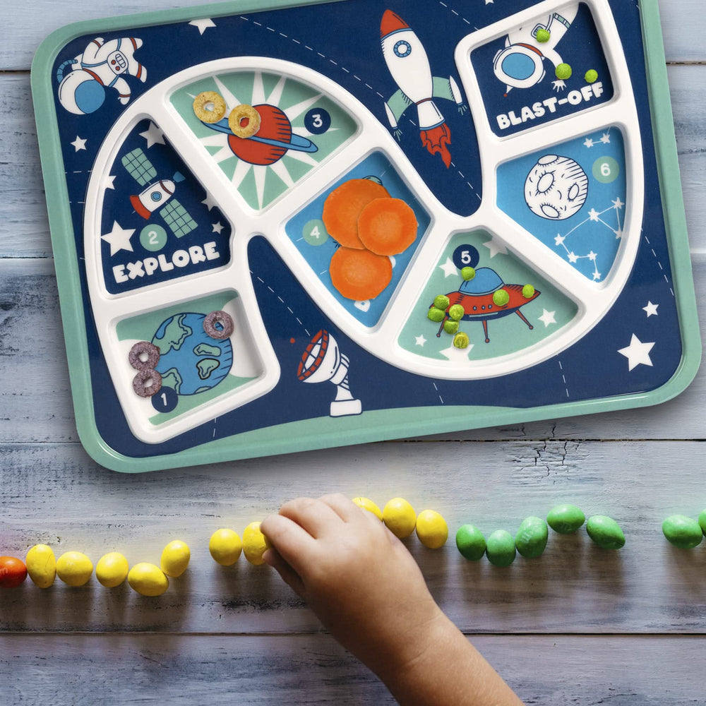 GSM Brands Space-Themed Plate Picky-Eater Use Highlight shows positive mealtime support