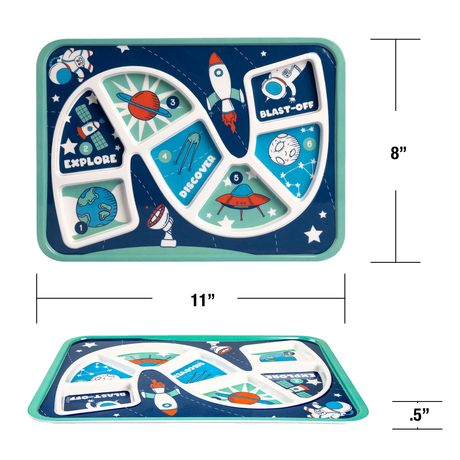 GSM Brands Kids Dinner Plate 7-Divided Portions Closeup promotes balanced meals and portion awareness