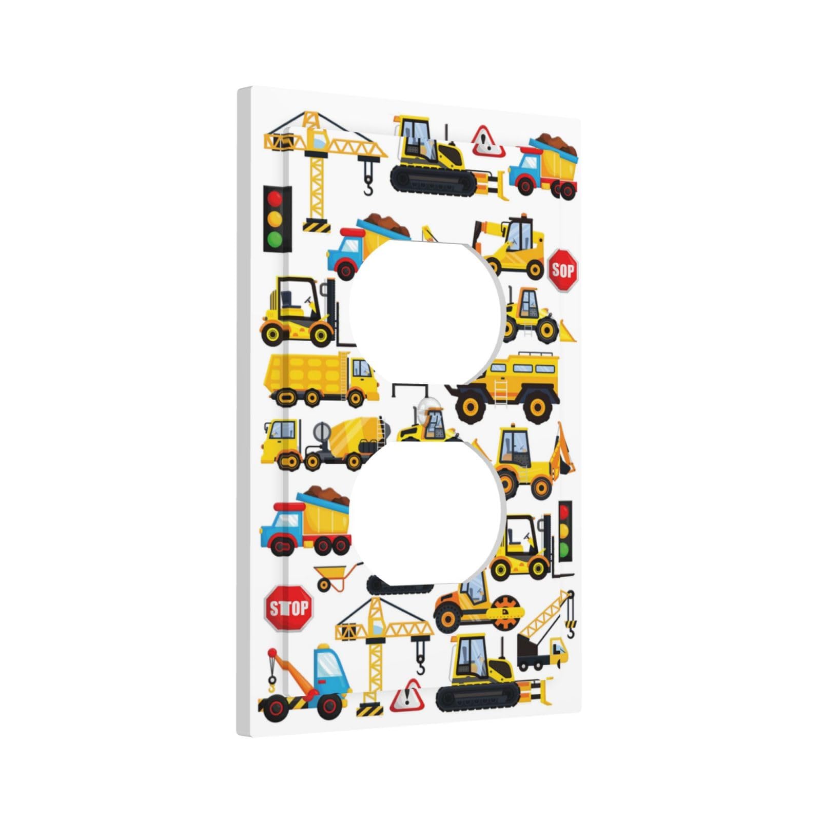GSRLOD construction-trucks-wallplate-2gang enables stylish functional paired outlets in playroom setups