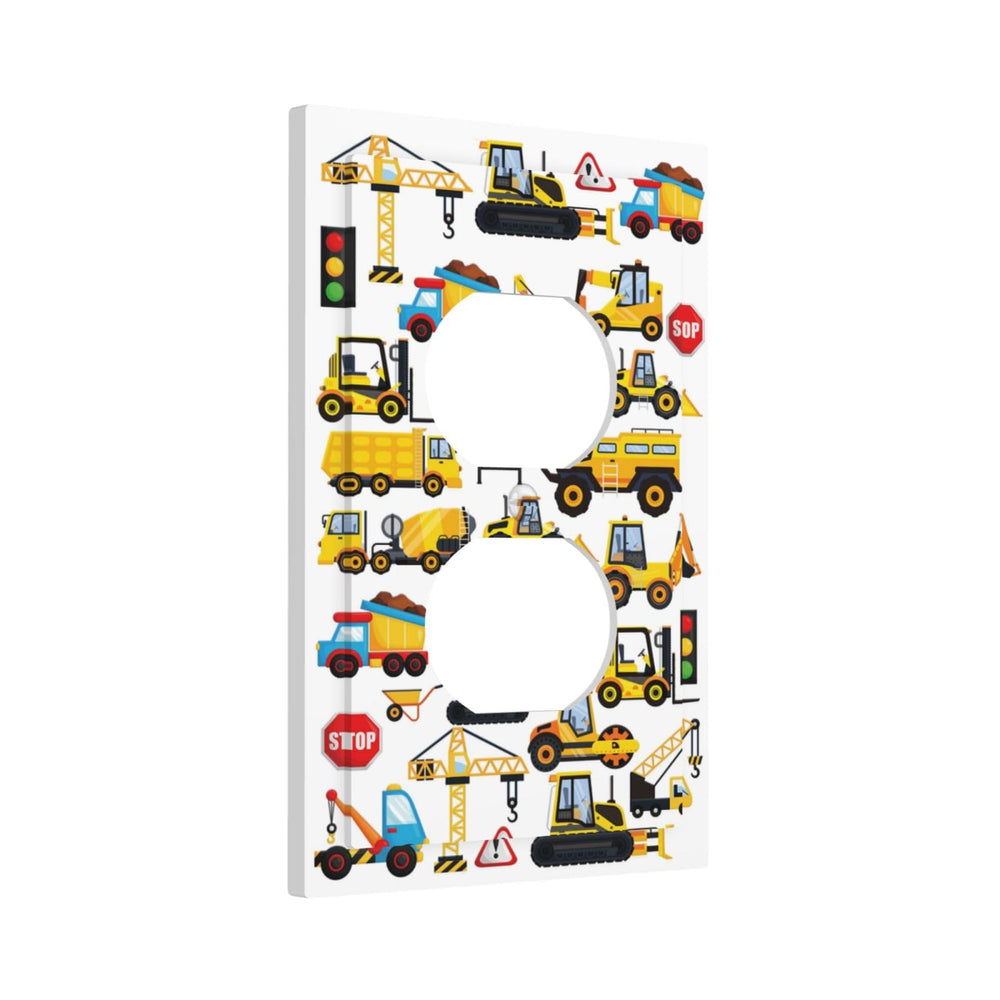 GSRLOD construction-trucks-wallplate-2gang enables stylish functional paired outlets in playroom setups