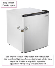 Guardianite 2-pack fridge lock no-drill installation demonstrates easy setup.