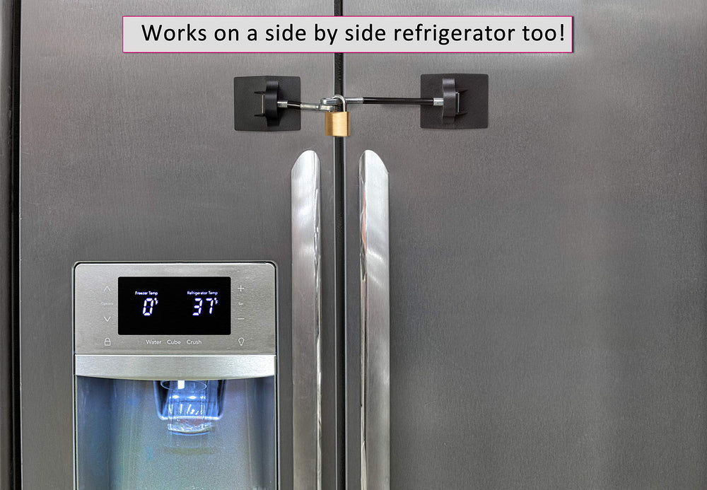 Guardianite 2-pack refrigerator lock front view highlights a sleek black finish.