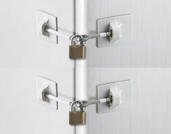 Guardianite 2-pack refrigerator lock on fridge with keyed padlock for safety.
