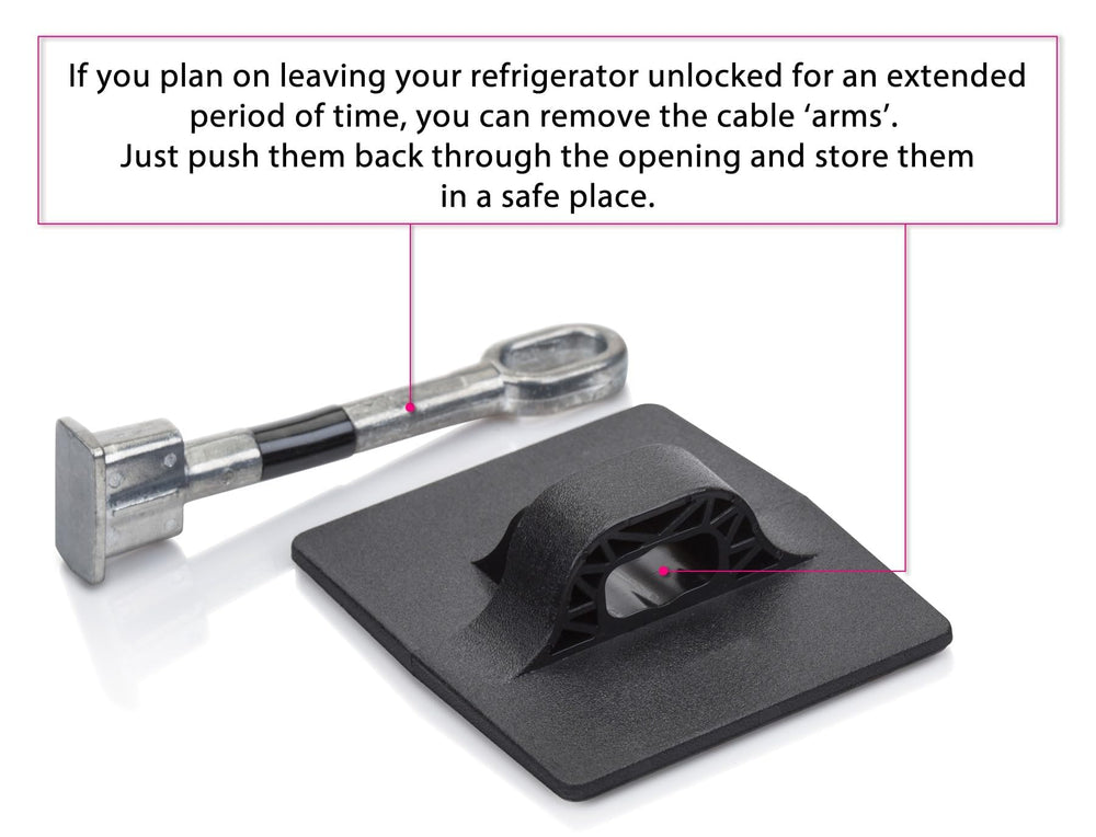 Guardianite refrigerator lock in use keeps lunch and beverages secure
