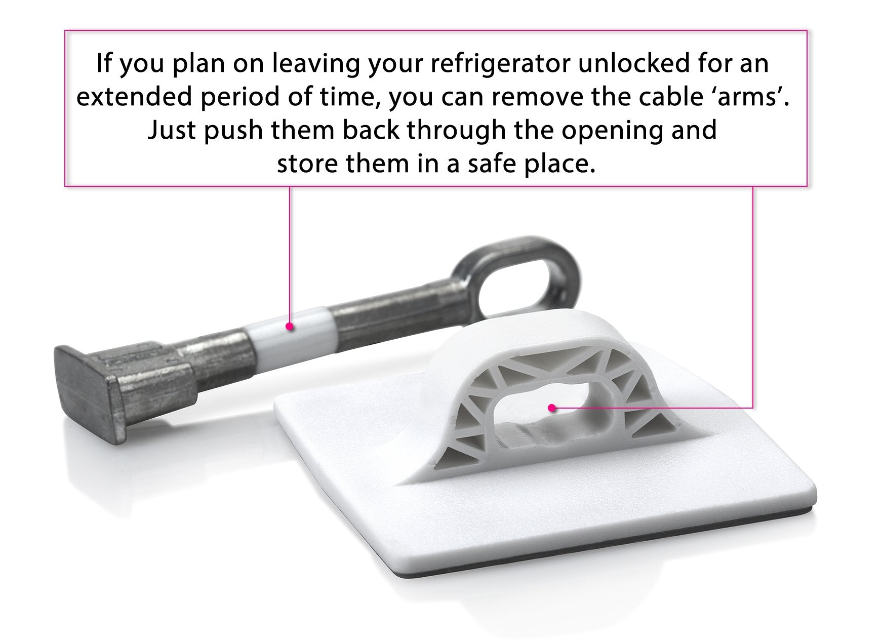 Guardianite fridge lock in use protects snacks and lunch items.