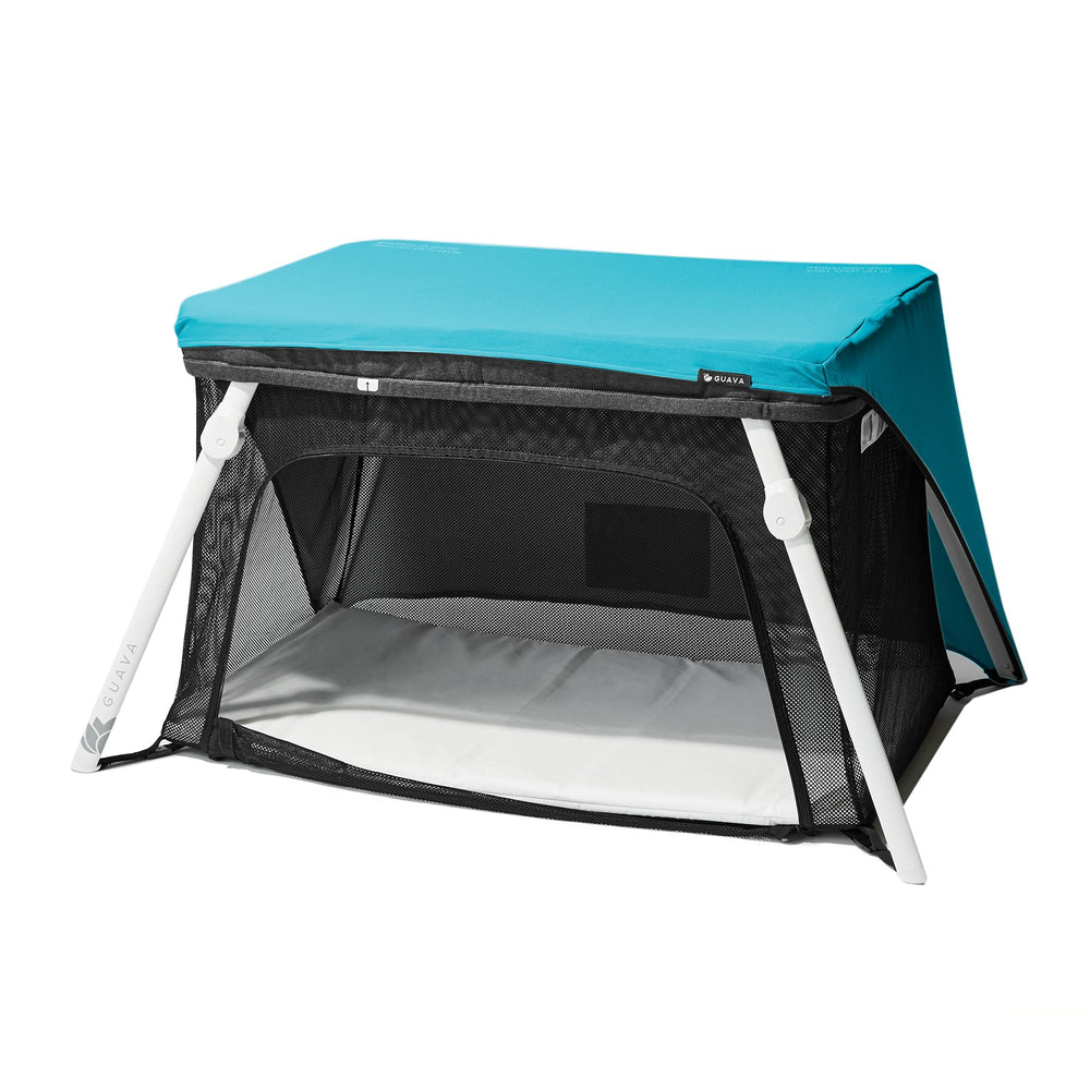 Guava Family Lotus Play Yard FunShade blue carry bag for easy transport.
