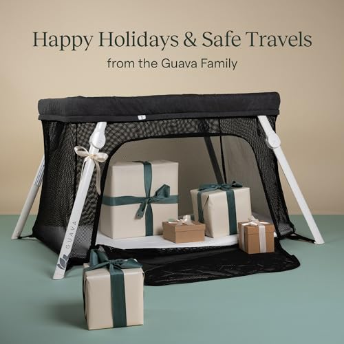 Guava Family travel crib in compact airport-ready stance for travel ease