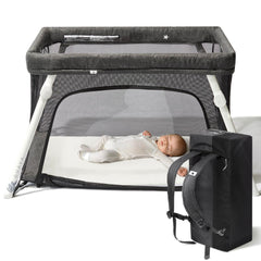 Guava Family travel crib with backpack fold for easy airport travel and quick setup