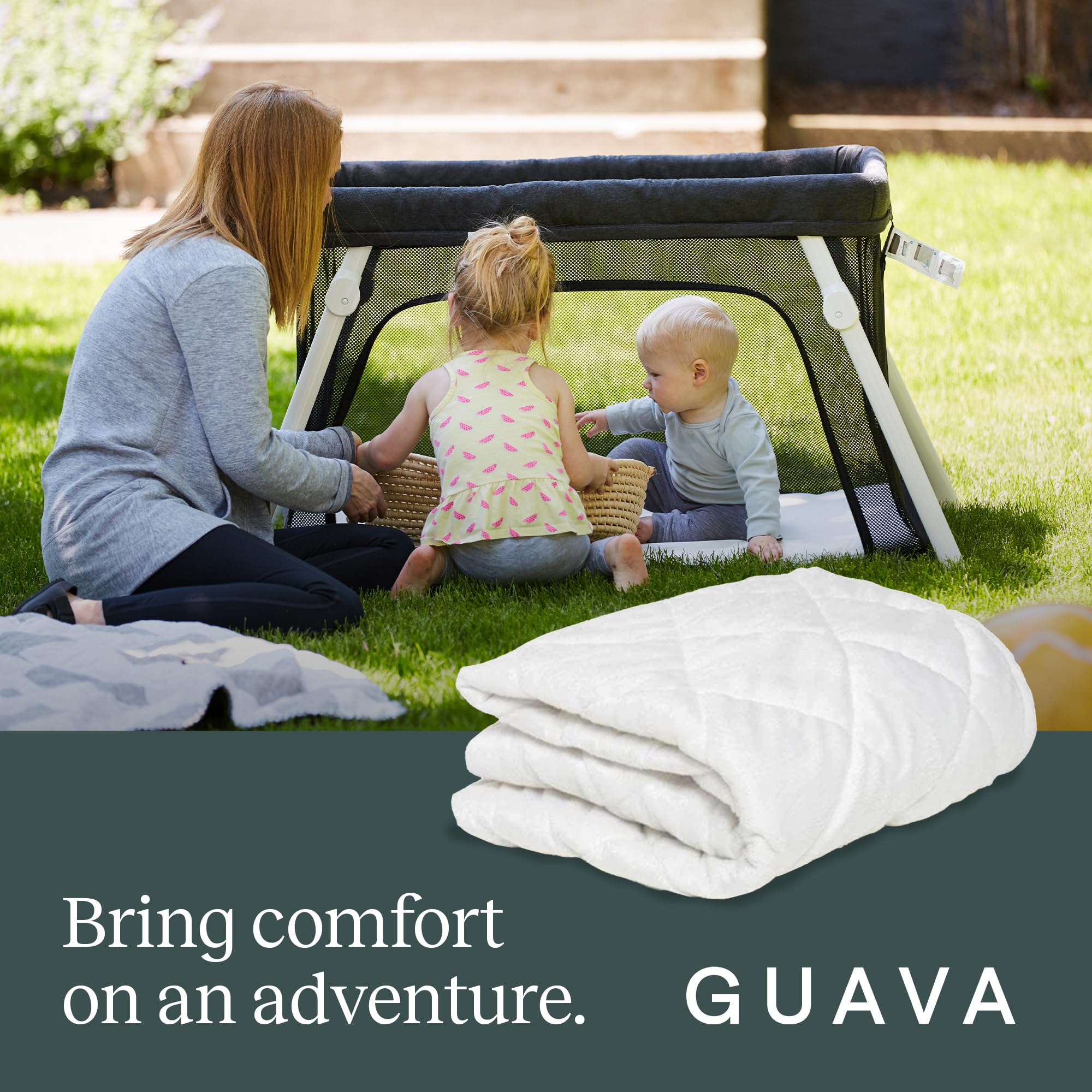 Guava Family travel crib sheet unisex-design fits infants to toddlers.