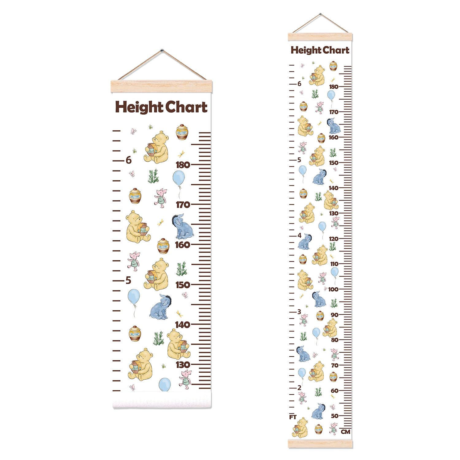 Guawubiang Winnie height chart canvas in wooden frame for stylish nursery growth tracking.