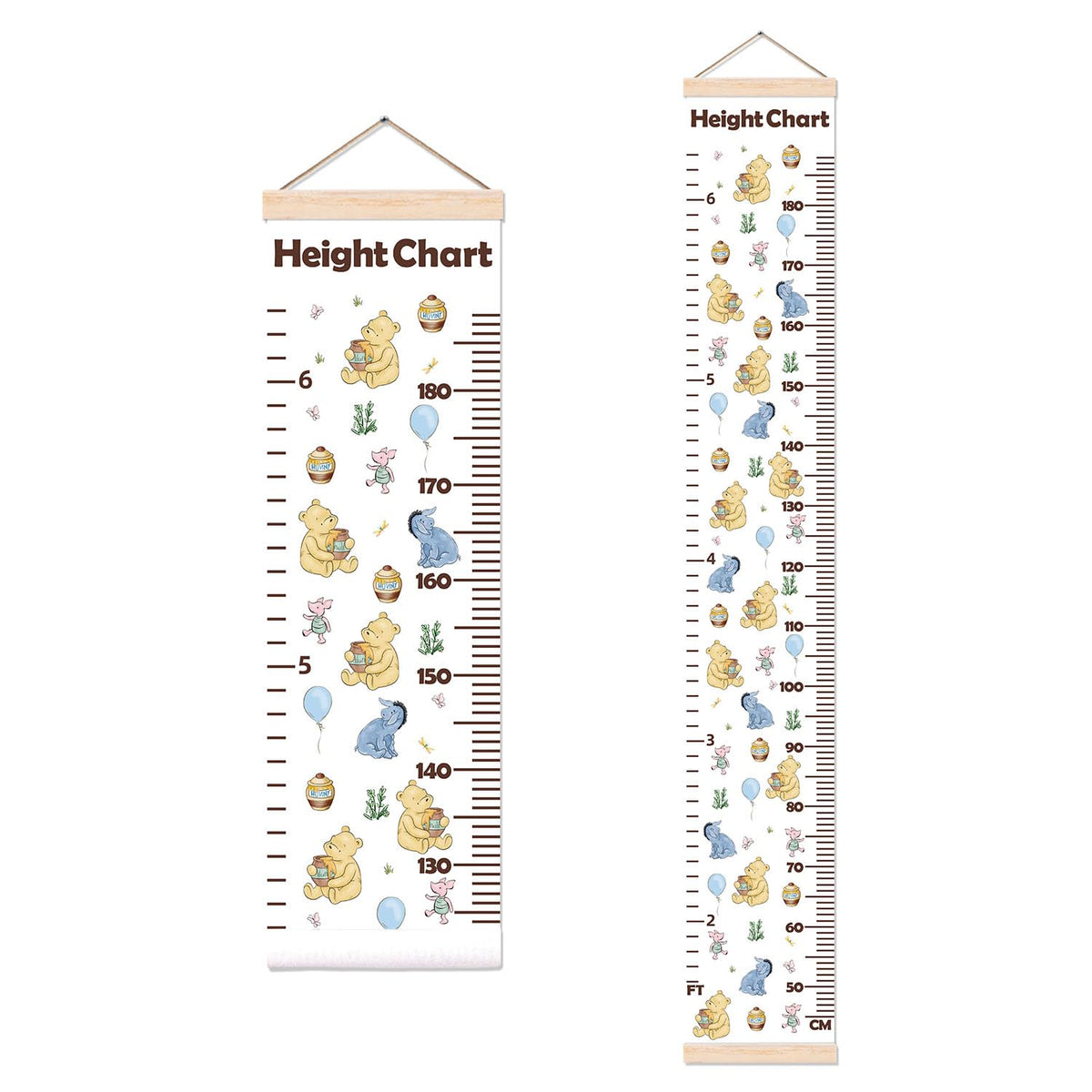 Guawubiang Winnie height chart canvas in wooden frame for stylish nursery growth tracking.