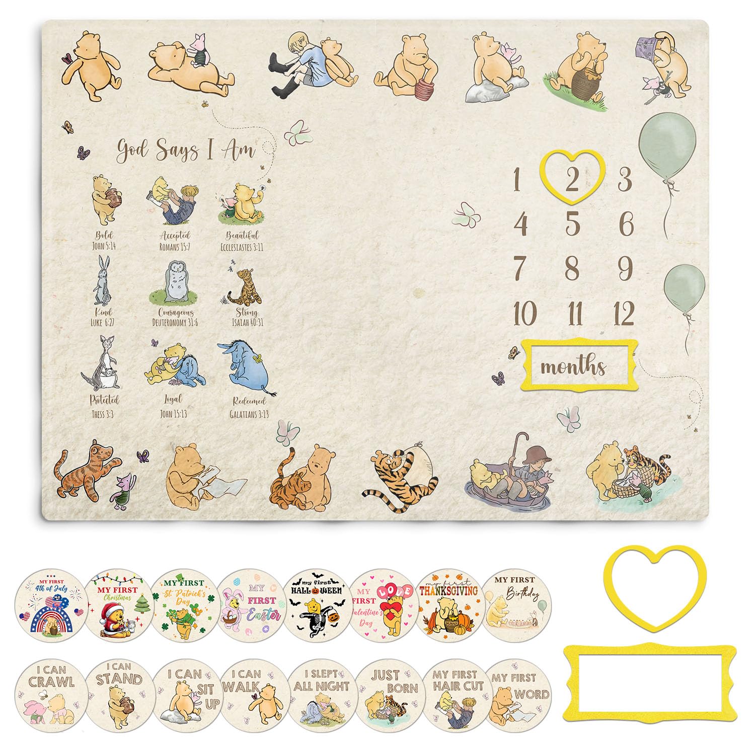 Guawubiang Winnie milestone blanket close-up for charming baby photos