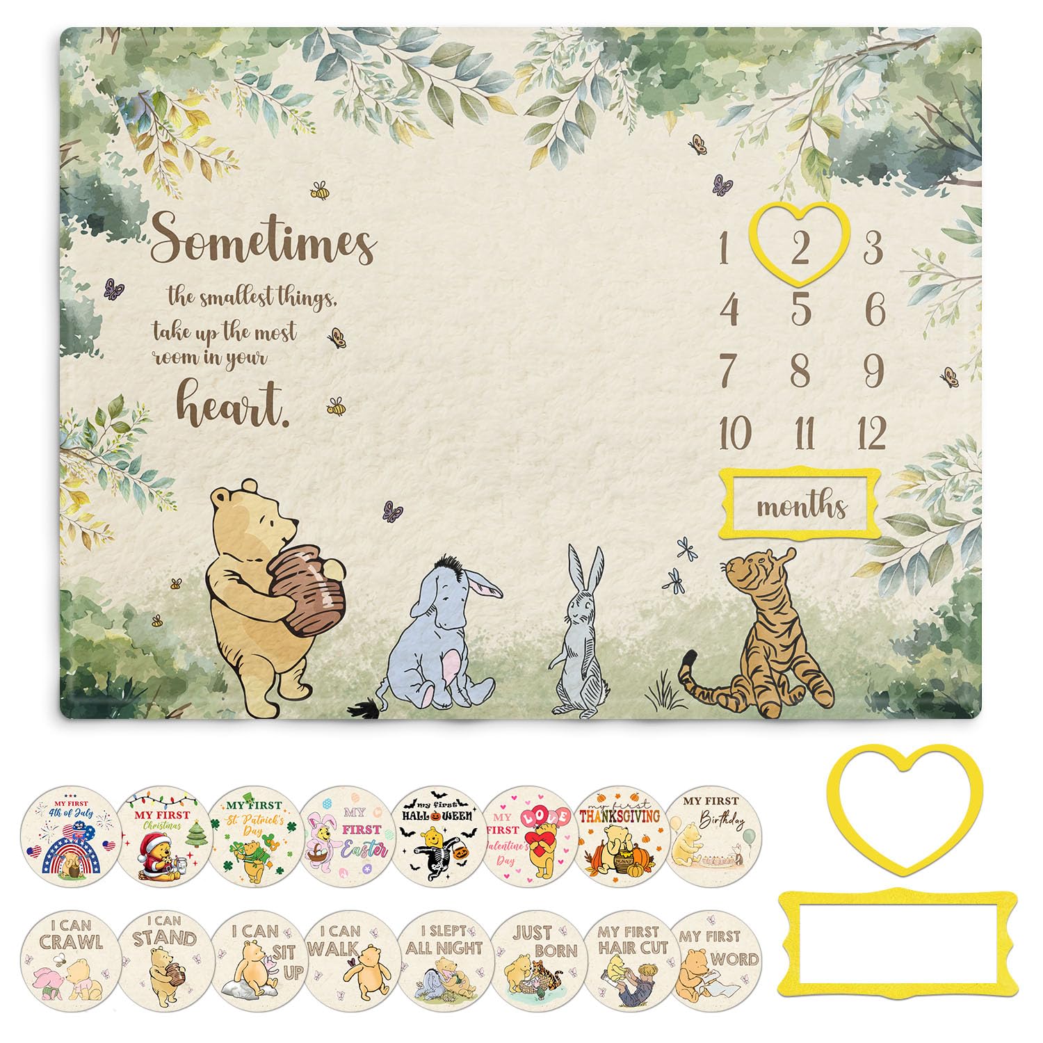 Guawubiang Winnie milestone blanket flat lay for cozy newborn moments in photos