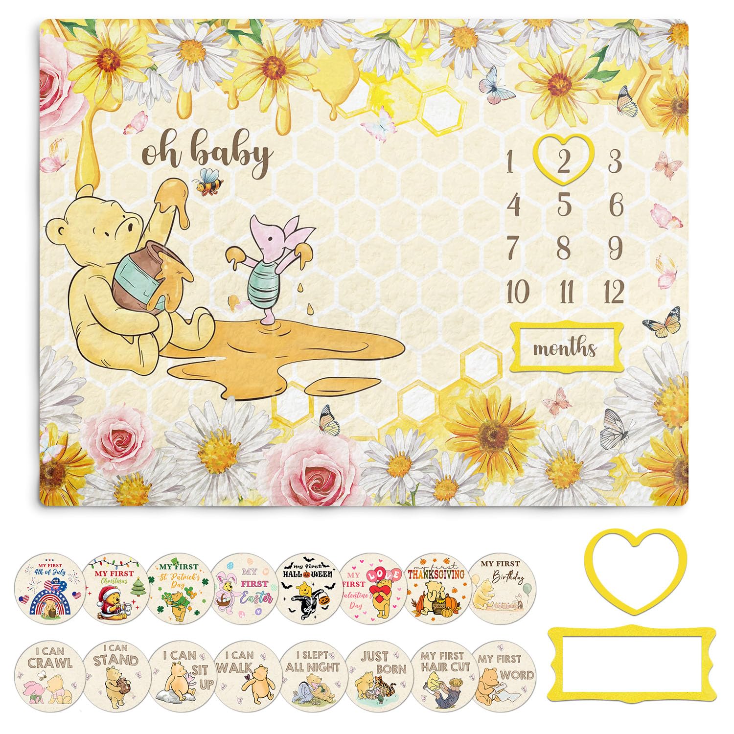 Guawubiang Winnie milestone blanket full view for monthly growth photo sessions