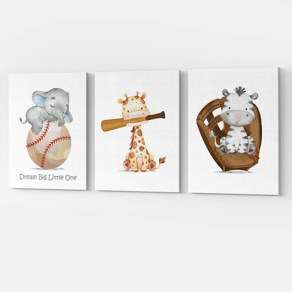 GUBIYU baseball wall art framed canvas adds bold color to a boy's room.