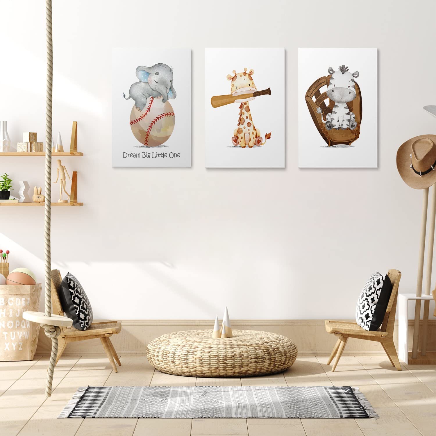 GUBIYU baseball wall art nursery decor in framed canvas for a playful nursery.