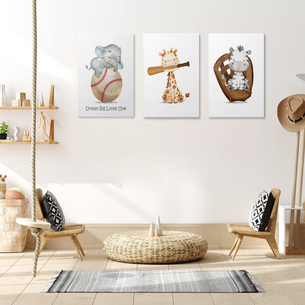 GUBIYU baseball wall art nursery decor in framed canvas for a playful nursery.