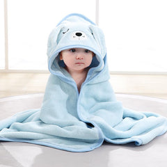 Gucilulu Hooded Baby Towel blue puppy front view for cozy post-bath snuggles