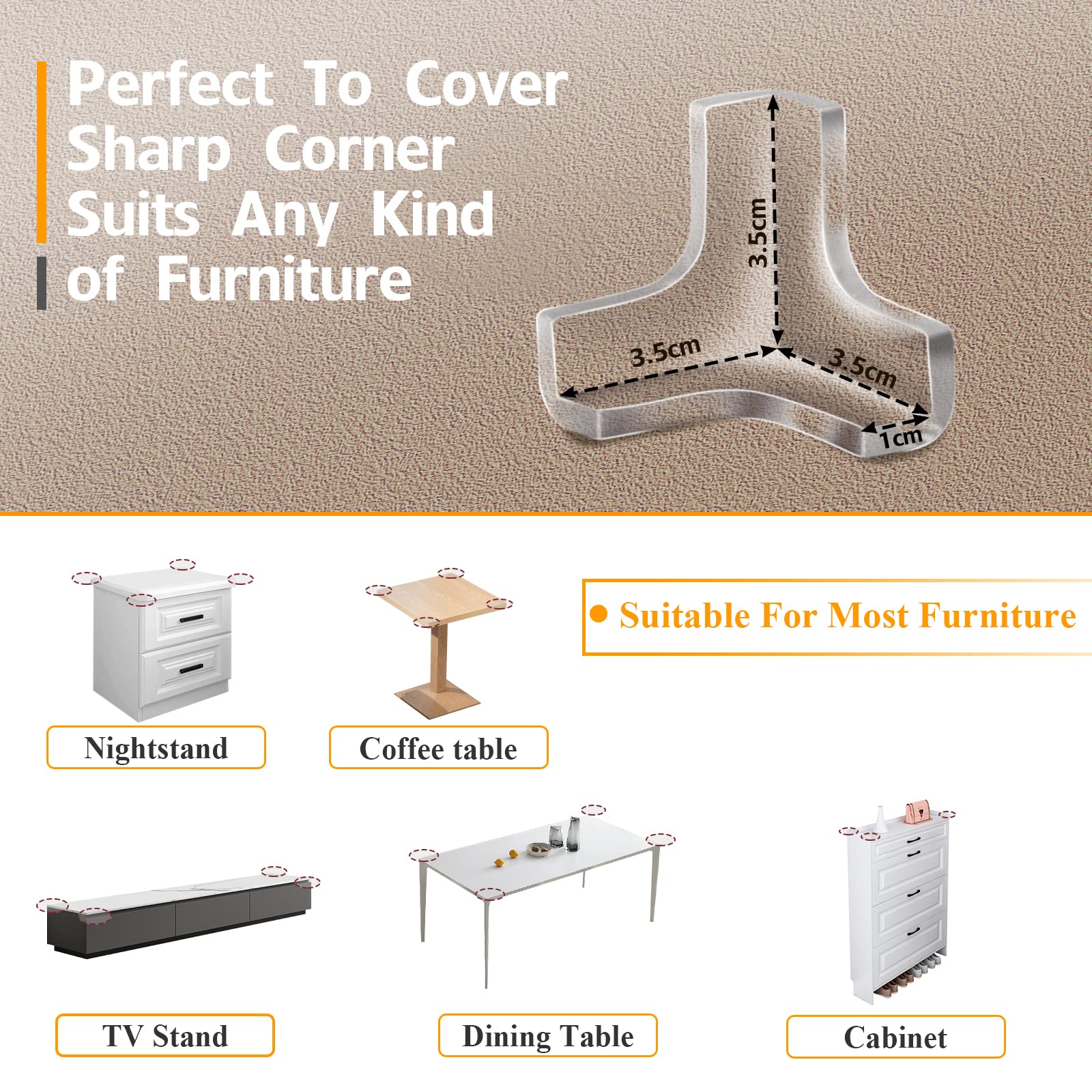 Gudui 24-pack corner protectors on wood, metal, glass surfaces for safer edges.