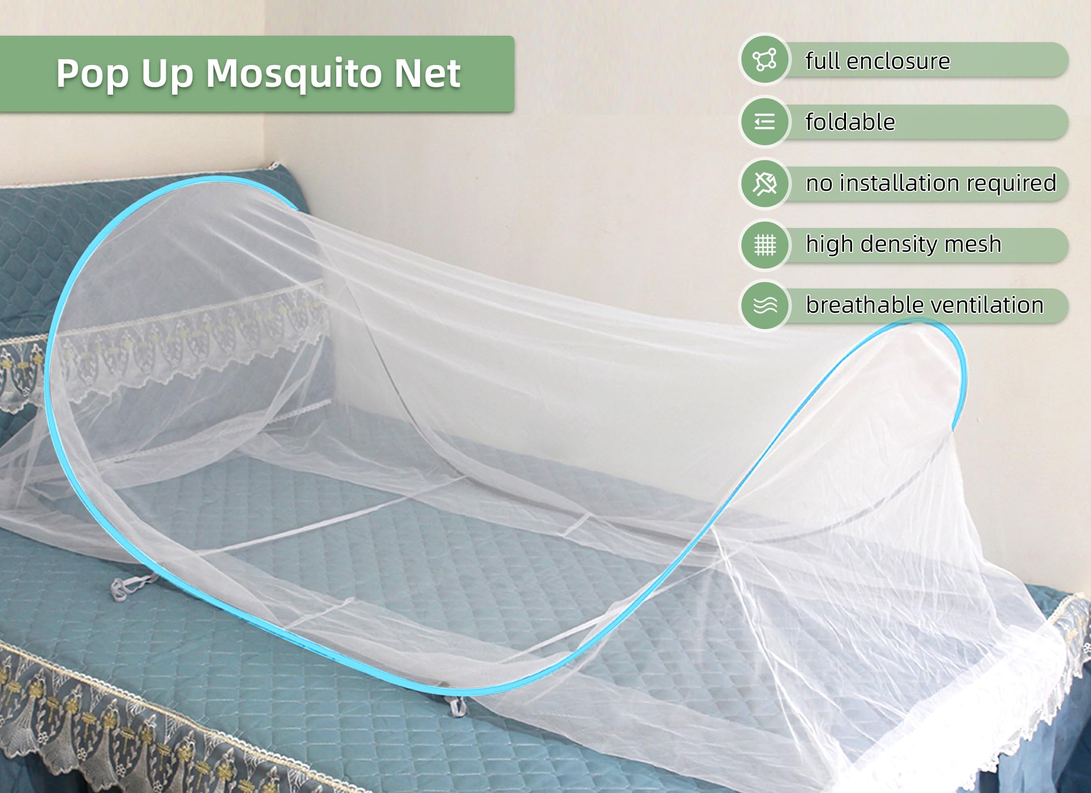Gugxiom foldable mosquito net compact packs easily for travel and camping.