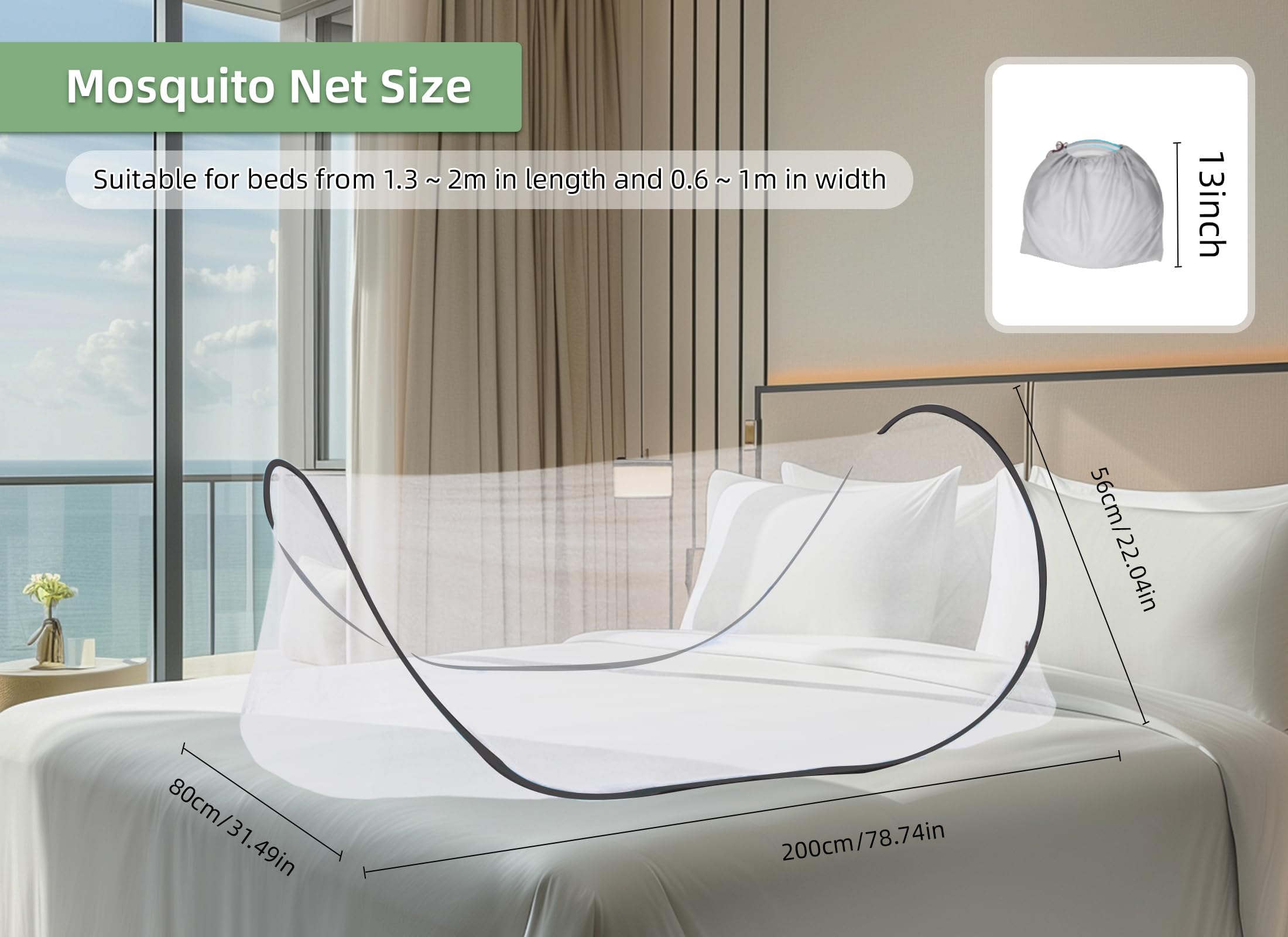 Gugxiom bed-sized mosquito net deployed over the bed for undisturbed sleep.