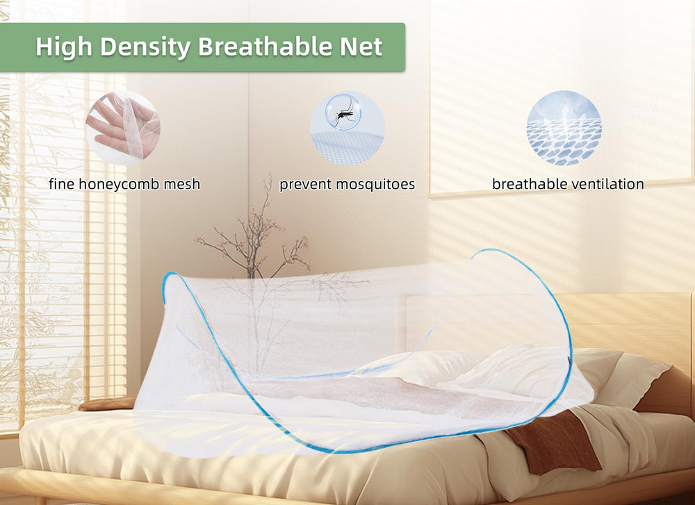 Gugxiom travel camping mosquito net blue guards against bugs on trips.