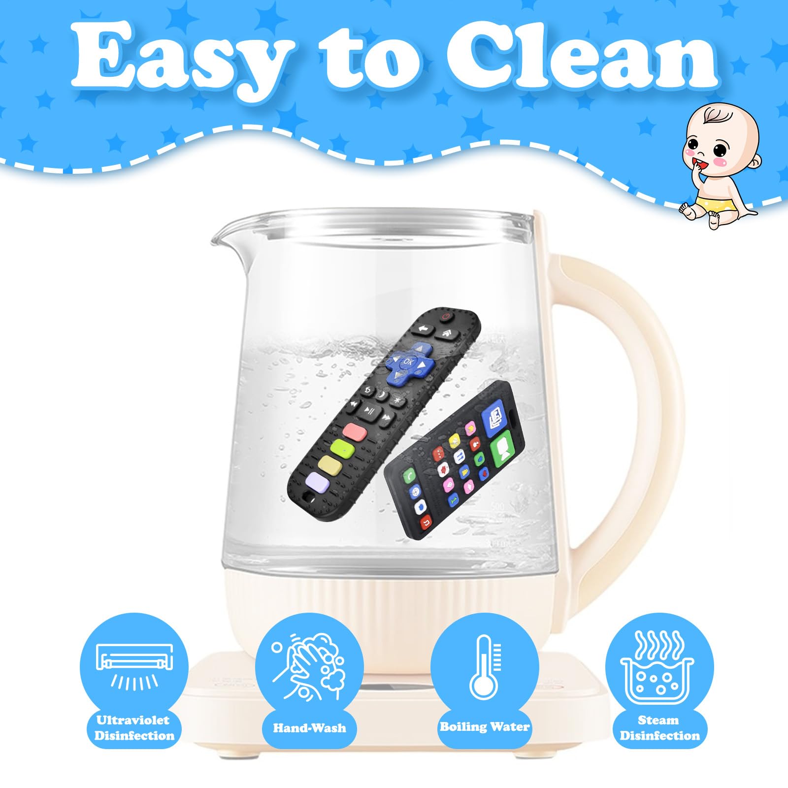 Guiguzhj easy-clean teether is designed for simple surface wipe-downs and quick sanitation