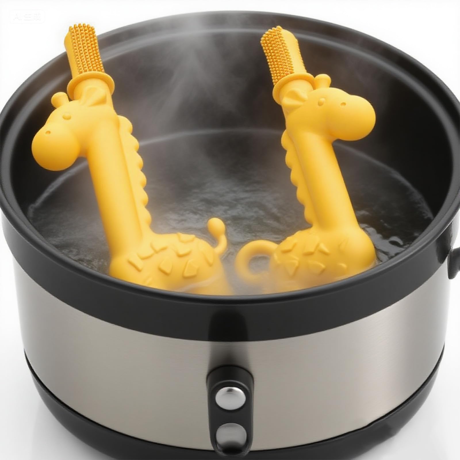 GUIGUZHJ easy-cleaning-teether withstands hot or cold cleaning for quick sanitizing.