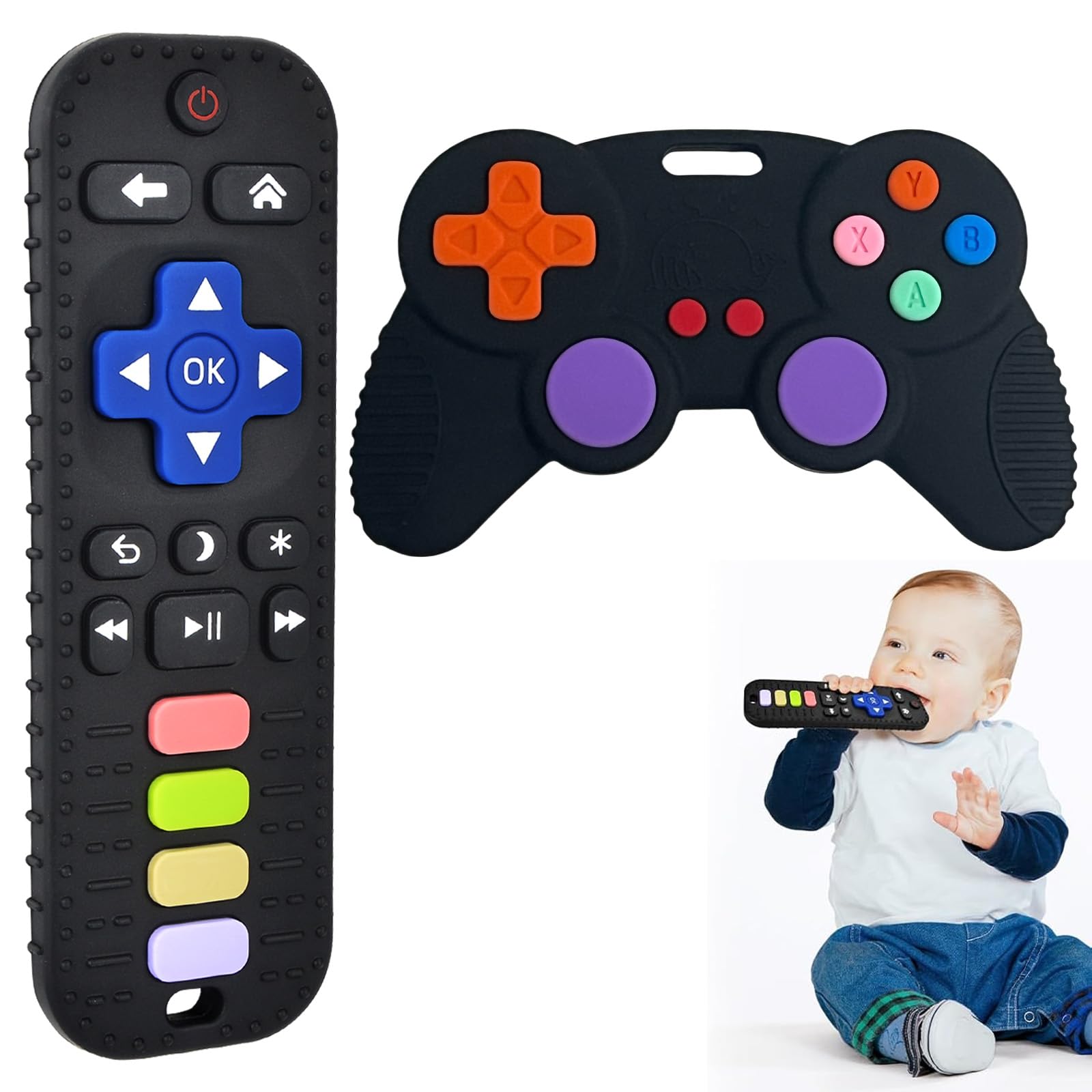GUIGUZHJ silicone teether remote design easy grip for tiny hands.