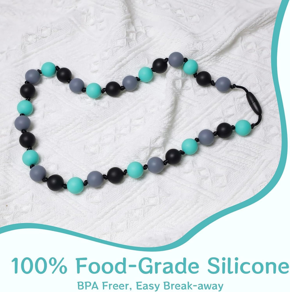 GUIGUZHJ silicone teething necklace closeup highlights durable, easy-to-clean material.