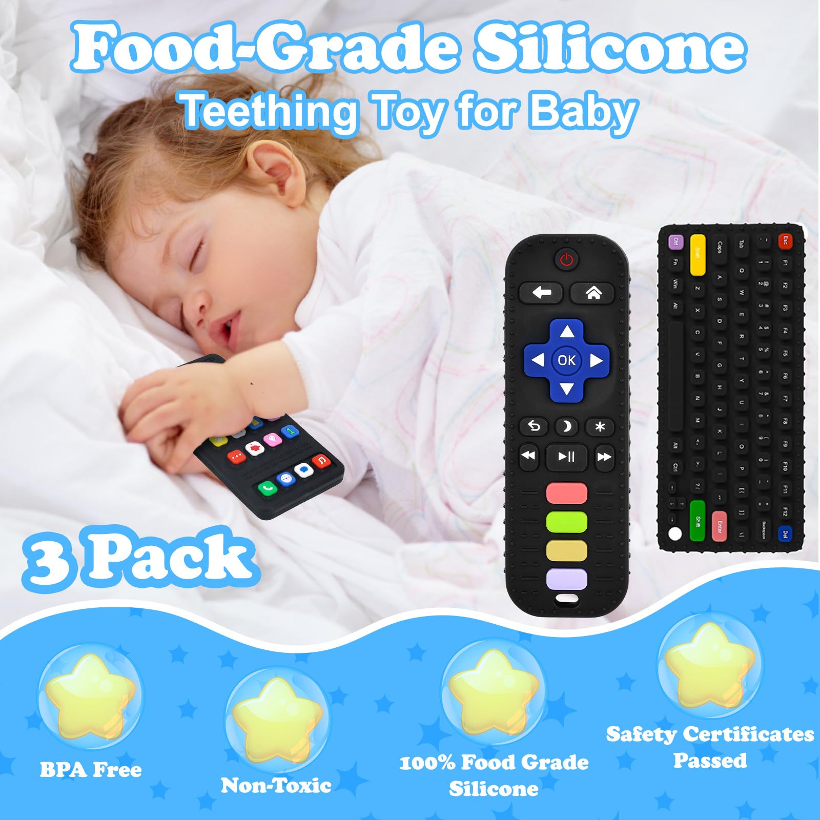 GUIGUZHJ teether remote toy aids grasp and fine motor skills