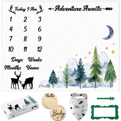Guiqulai baby milestone blanket with deer landscape, ideal for cozy monthly photos.