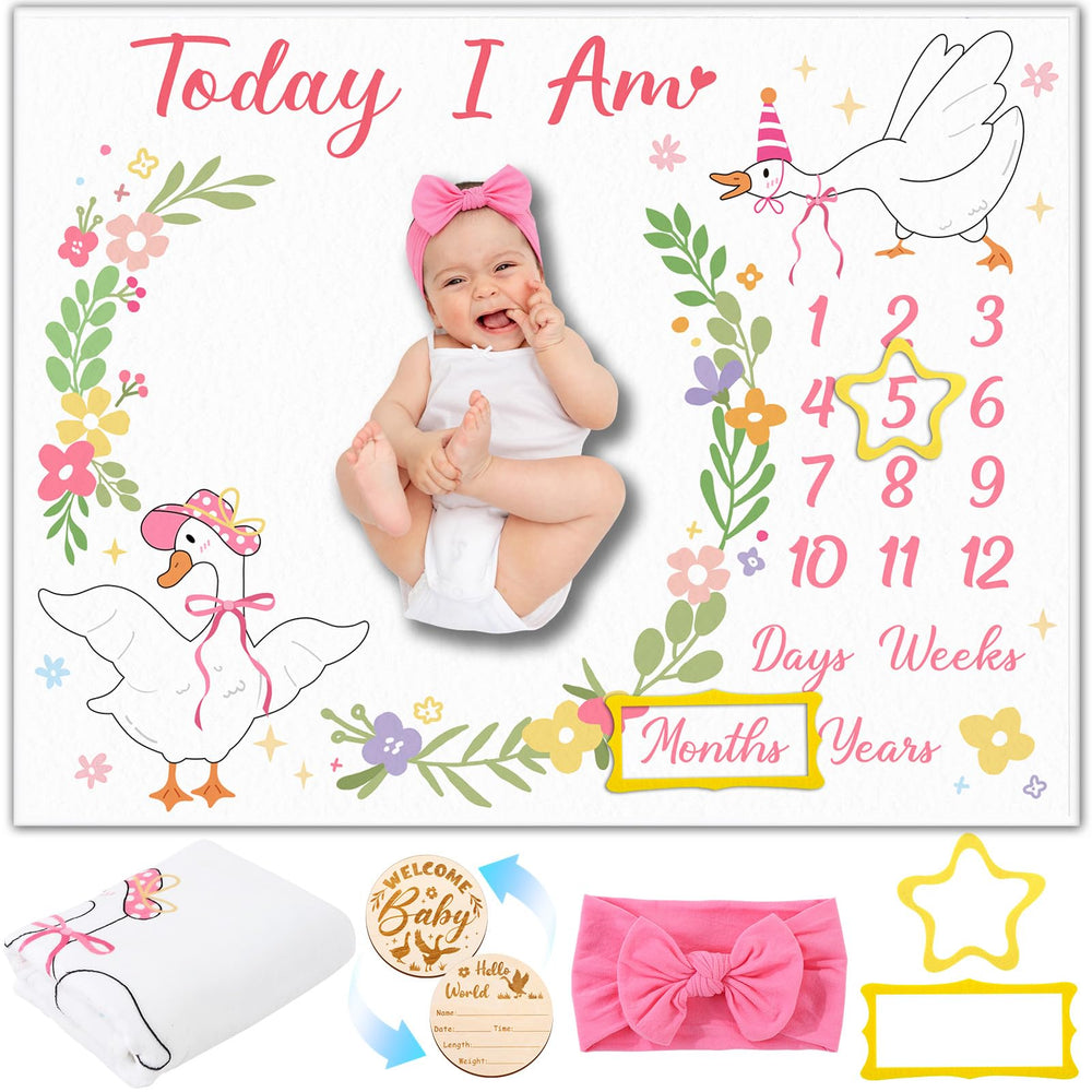 Guiqulai Silly Goose milestone blanket flatlay showing cozy floral design for baby photography sessions