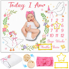 Guiqulai Silly Goose milestone blanket flatlay showing cozy floral design for baby photography sessions