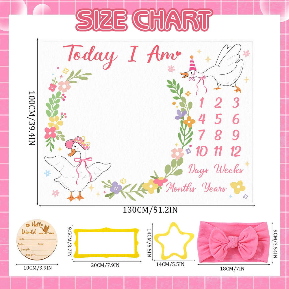 Guiqulai Silly Goose wooden birth sign featured with milestone blanket for keepsake photos