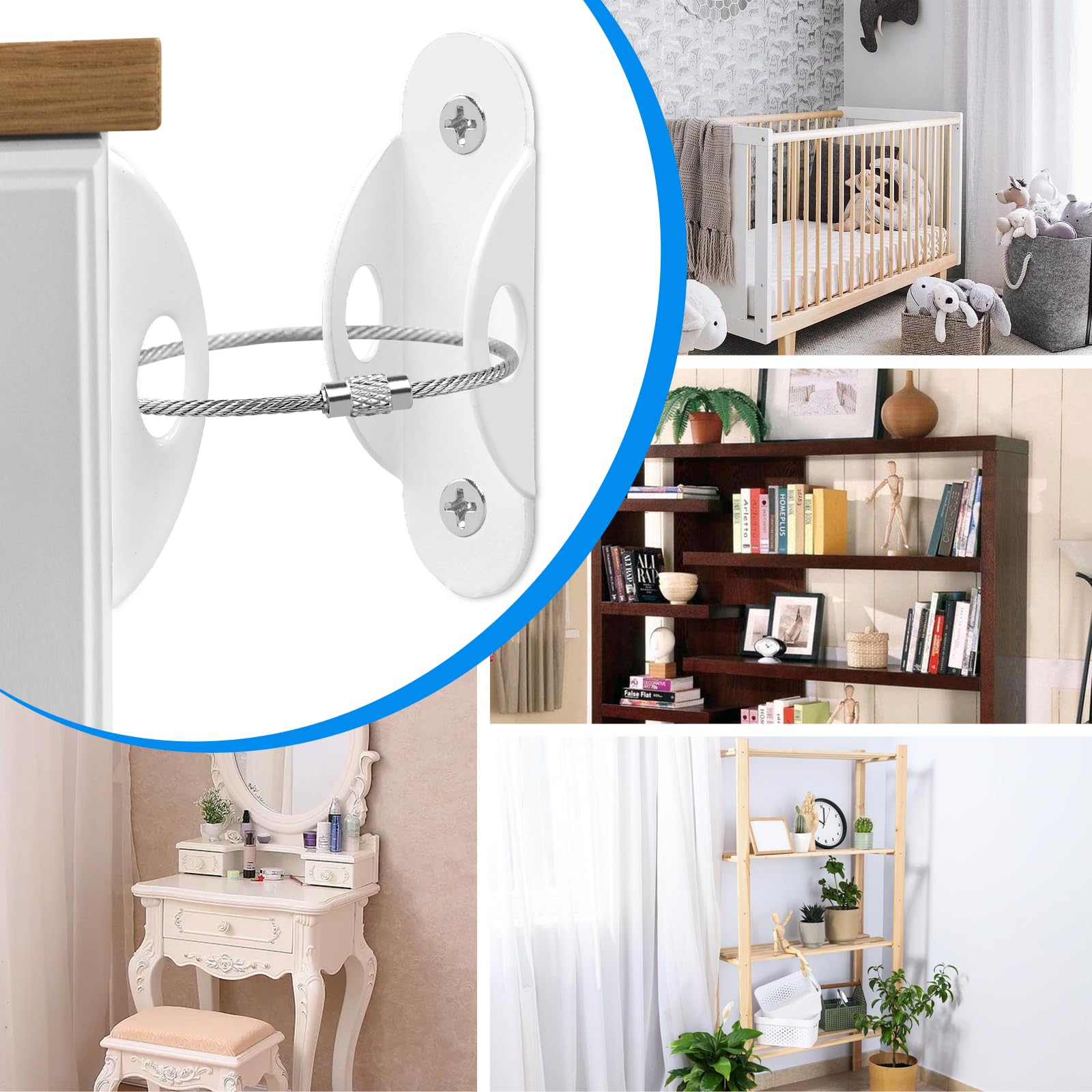 Guirnd white furniture anchors blend with furniture while providing sturdy wall attachment