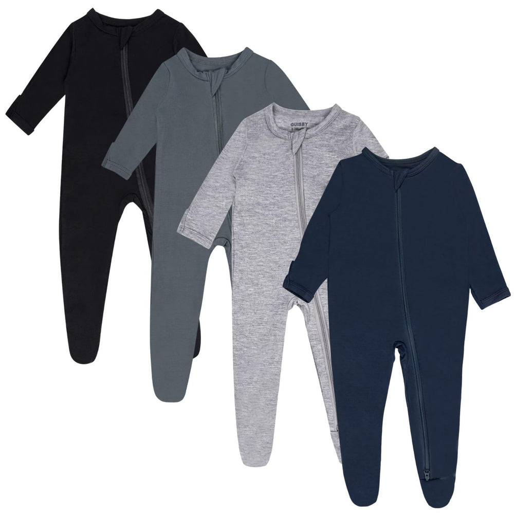 GUISBY 4-Pack baby sleepers front view showing cozy all-in-one design for night comfort.