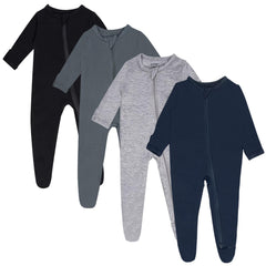 GUISBY 4-Pack baby sleepers front view showing cozy all-in-one design for night comfort.