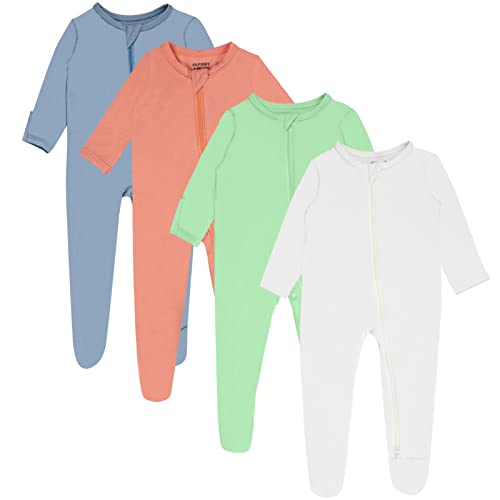 GUISBY 4-Pack baby sleepers zipper detail highlighting safe neck tab and two-way access.