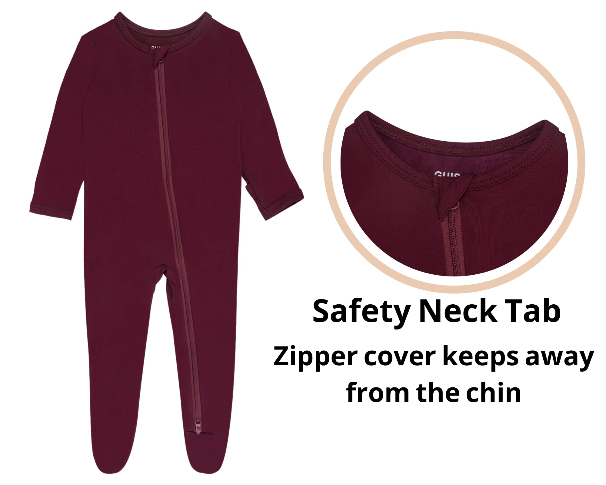 GUISBY pajama zip-tab design protects delicate skin during dressing