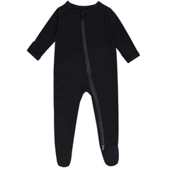 GUISBY rayon baby footed pajamas with zip tab close up for skin friendly comfort during sleep.