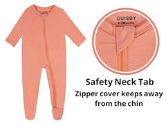 GUISBY rayon baby pajama zipper detail highlights easy diaper changes.