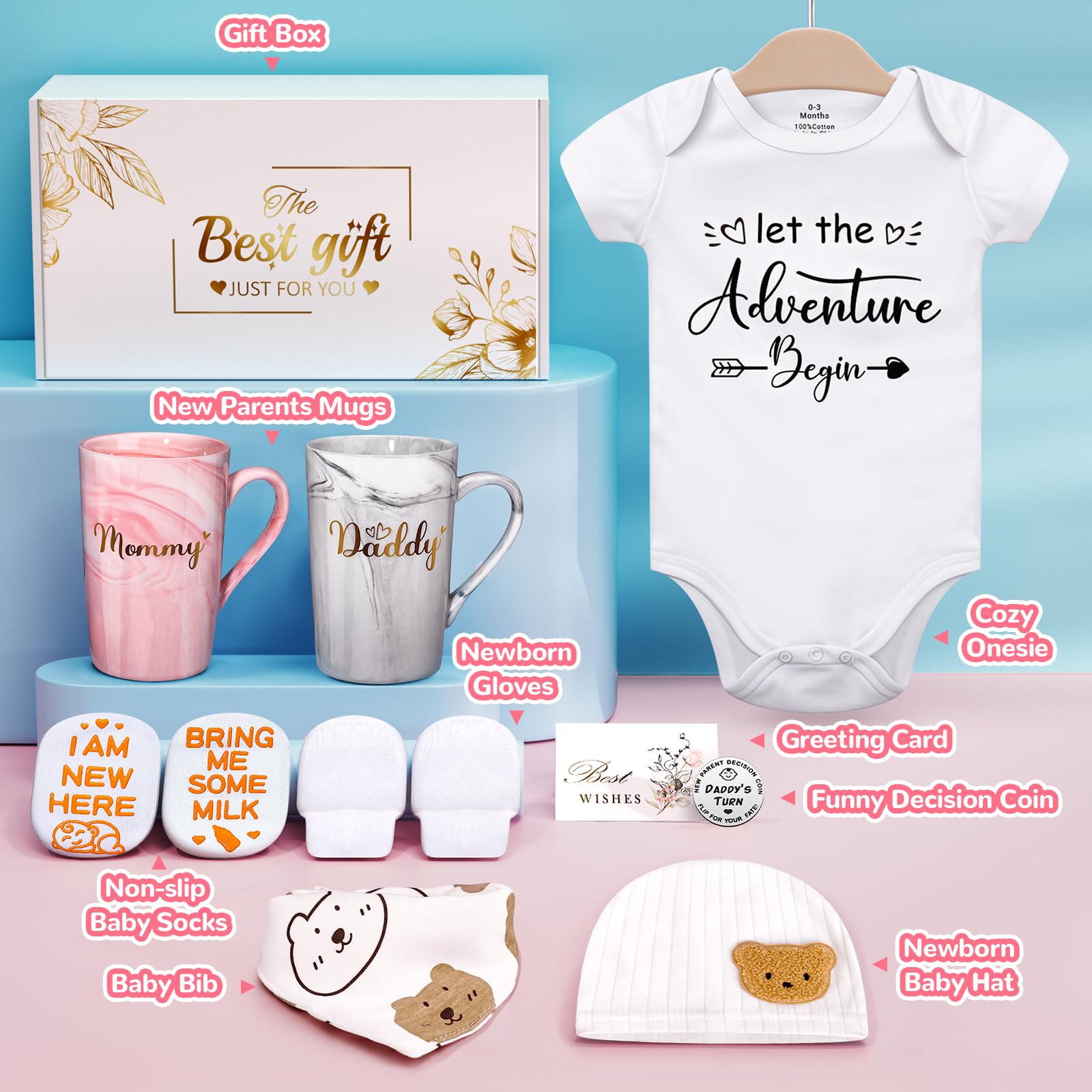 Guiseapue baby mittens and bibs with onesie for cuteness and protection.