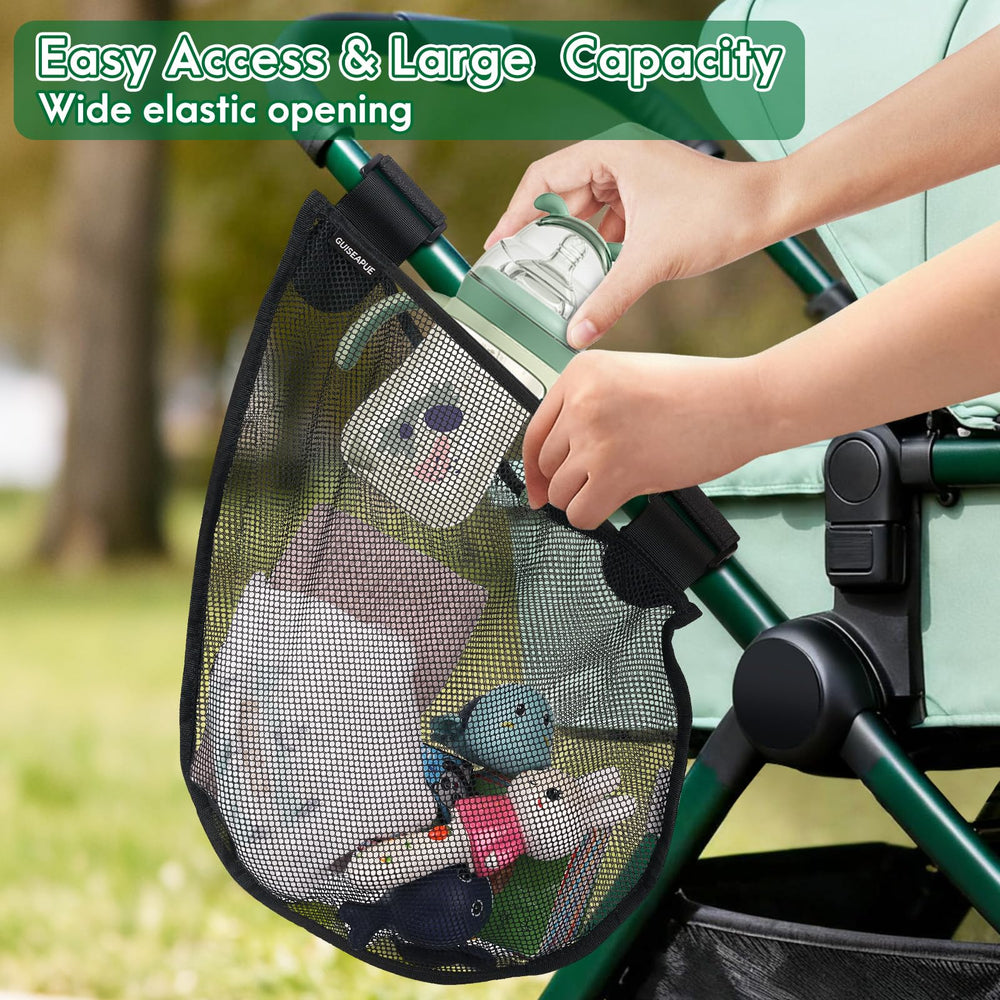 Guiseapue cargo net positioned lower improves stroller stability and balance.