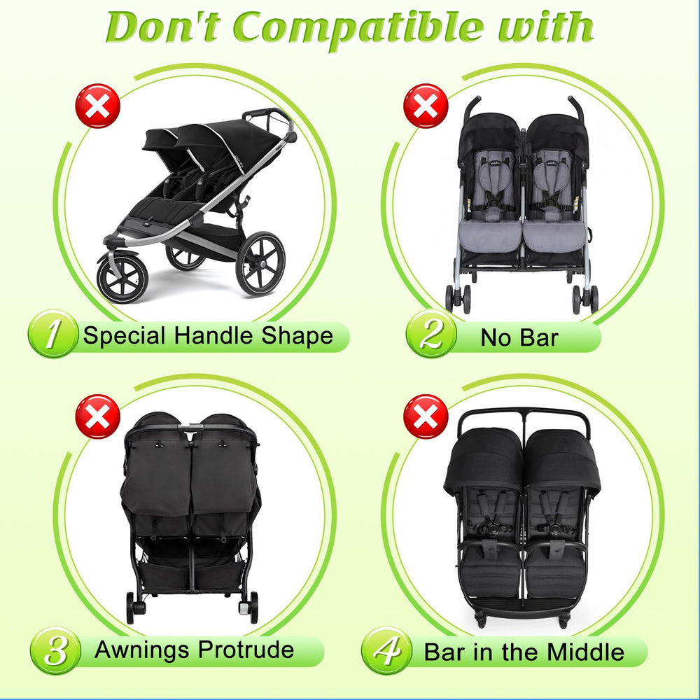 Guiseapue double-stroller organizer cup holders closeup shows insulated drinks stay warm or cold