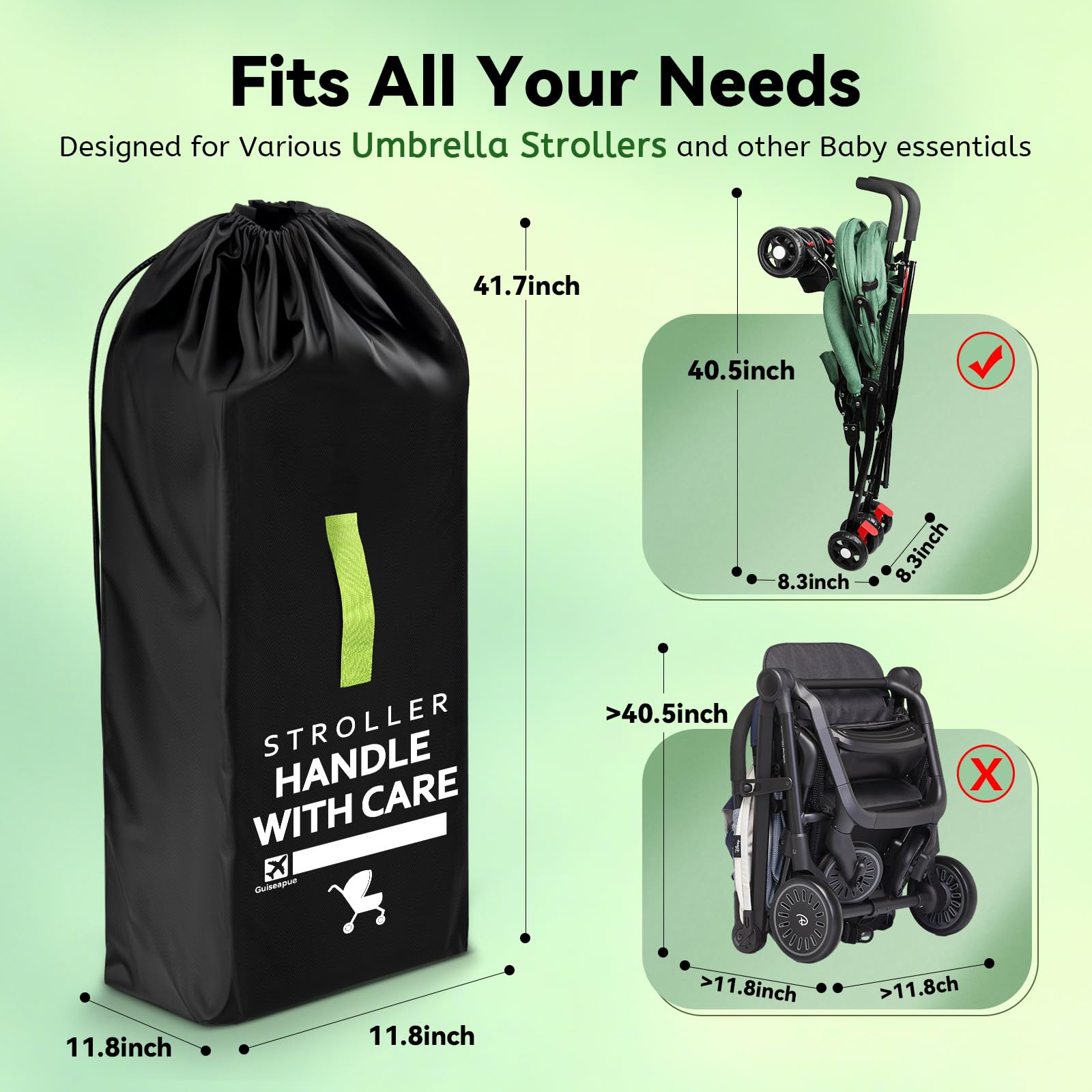 Guiseapue umbrella stroller bag with ID tag highlights quick identification at baggage claim