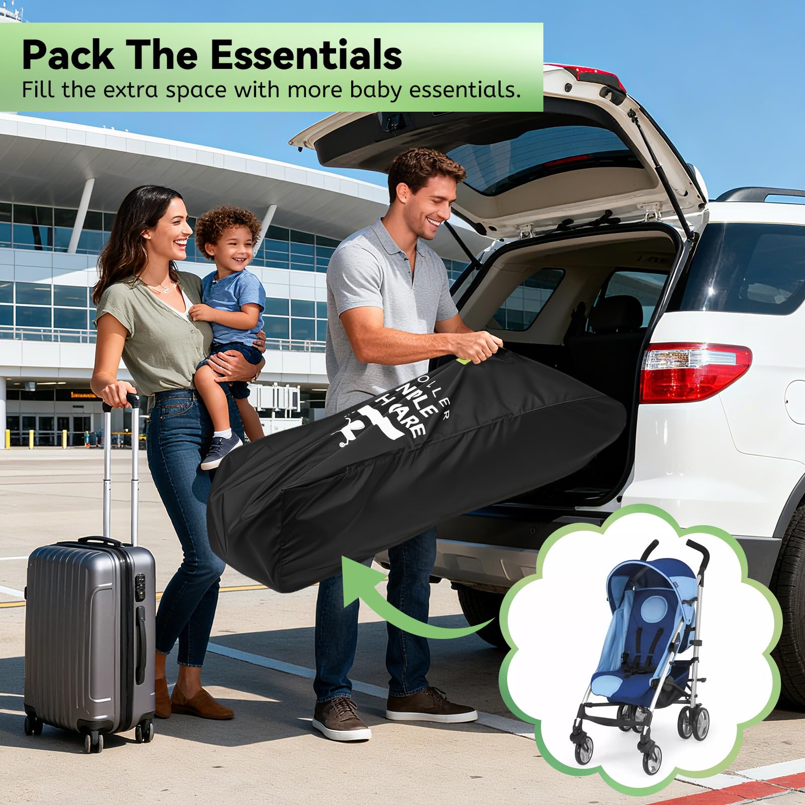 Guiseapue umbrella stroller bag using tear-resistant fabric for durable multi-trip use